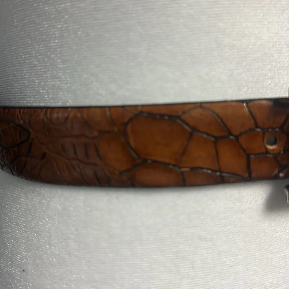 Vintage Iceberg Jeans Brown Leather Croc Embossed Belt Size 42 Italian